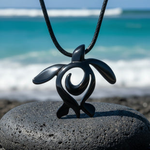 Turtle Necklace – Ocean Traveler "Honu" Collection – Jet Black Pewter Pendant