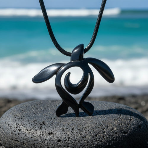 Turtle Necklace – Ocean Traveler "Honu" Collection – Jet Black Pewter Pendant