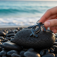 Turtle Necklace – Ocean Traveler "Honu" Collection – Jet Black Pewter Pendant