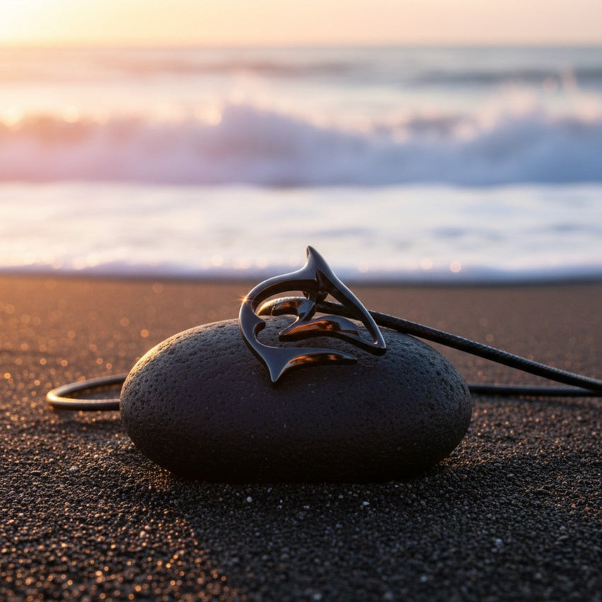 Shark Necklace – "Frenzy" - Jet Black Finish on black cord