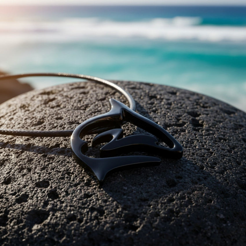 Shark Necklace – "Frenzy" - Jet Black Finish on black cord