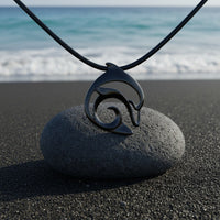 Dolphin Pendant Necklace – "Flipper" - Jet Black Finish on Black Cord
