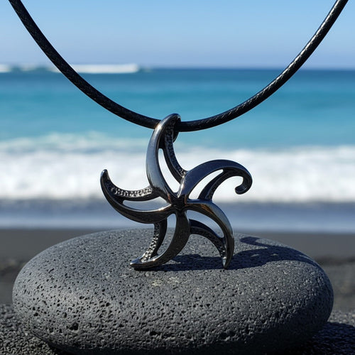 Starfish Necklace - "Starry" - Jet Black Finish on Cord