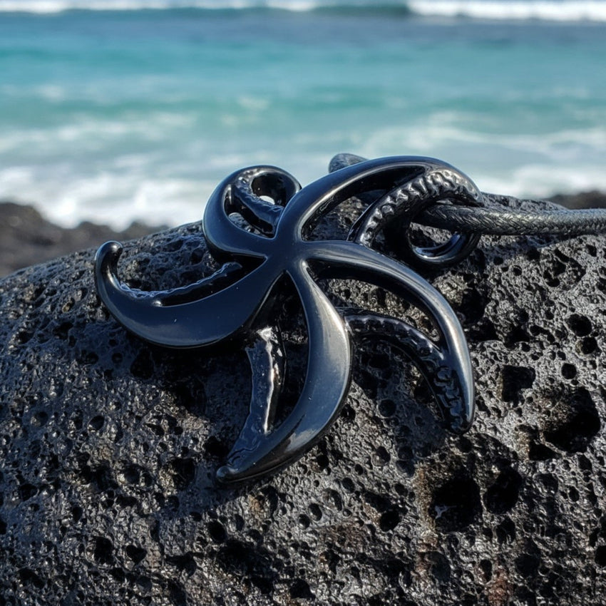 Starfish Necklace - "Starry" - Jet Black Finish on Cord
