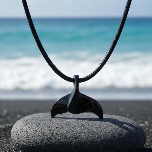 Whale Tail Fluke Necklace – Sealife Collection - Jet Black Finish