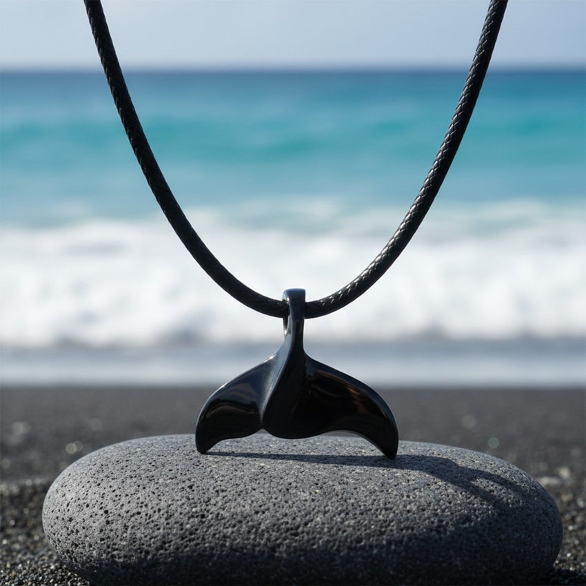 Whale Tail Fluke Necklace – Sealife Collection - Jet Black Finish