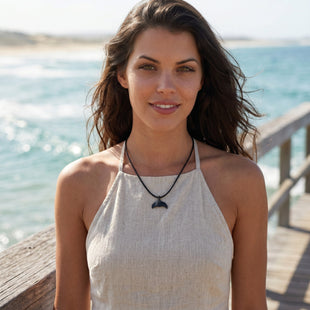 Whale Tail Fluke Necklace – Sealife Collection - Jet Black Finish