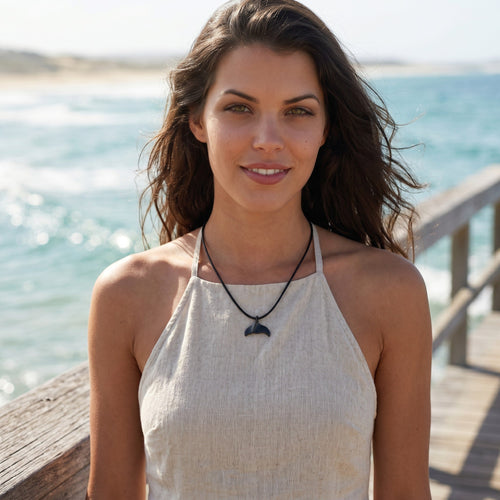 Whale Tail Fluke Necklace – Sealife Collection - Jet Black Finish