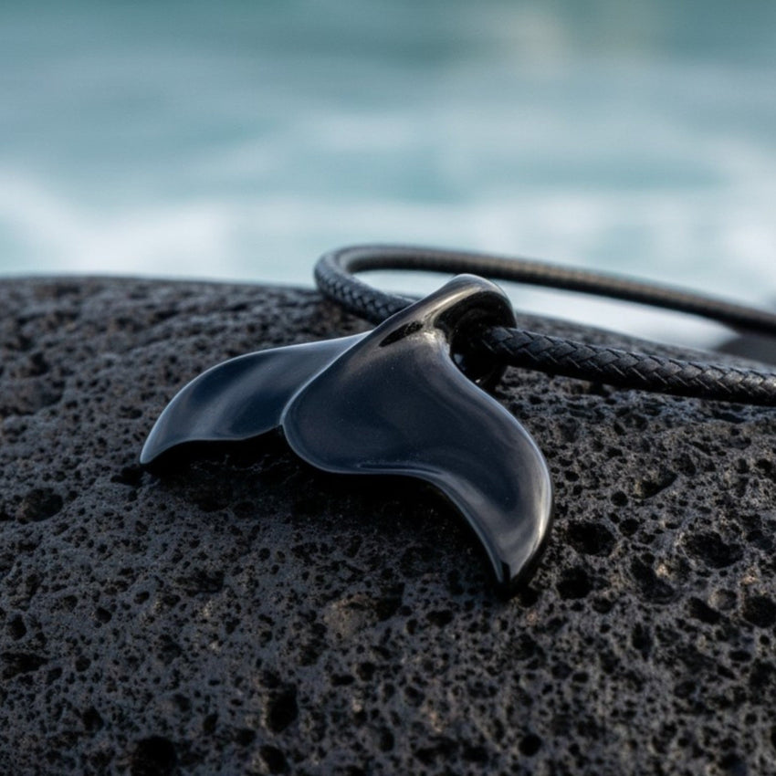 Whale Tail Fluke Necklace – Sealife Collection - Jet Black Finish