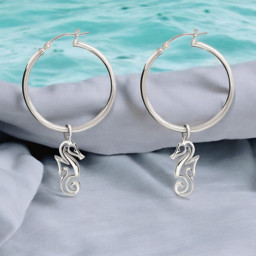 Seahorse Hoop Earrings – "Polo" - Sterling Silver