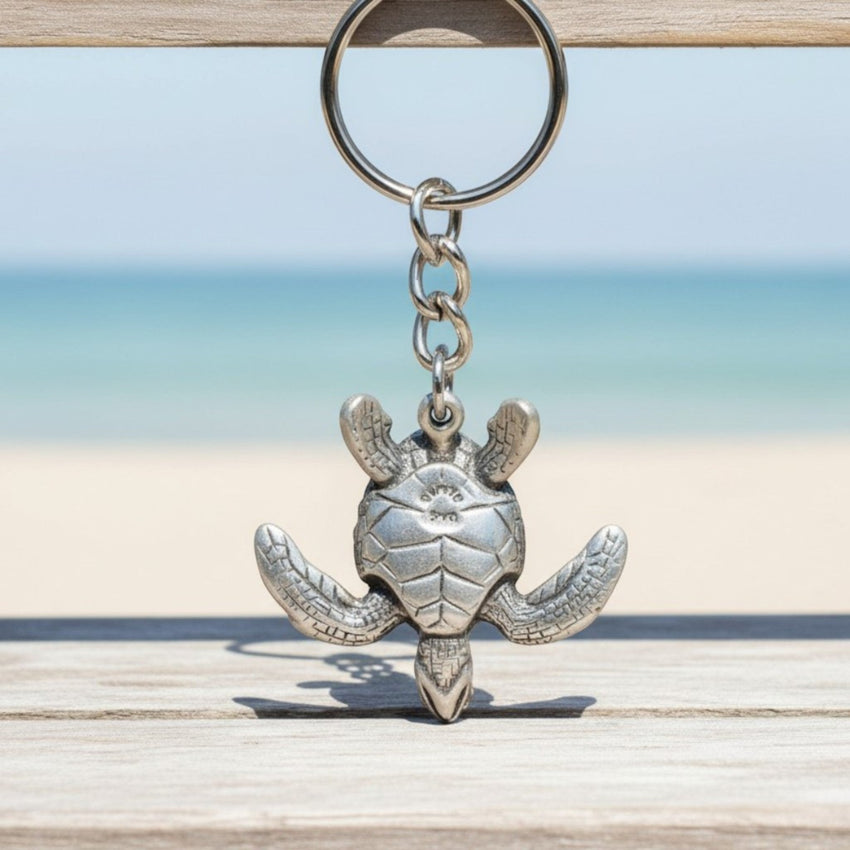 Turtle Keychain with Dive Flag – Diver’s Collection – Pewter