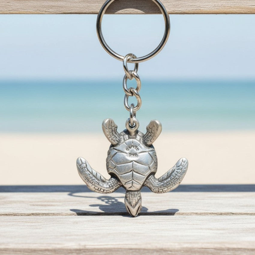 Turtle Keychain with Dive Flag – Diver’s Collection – Pewter