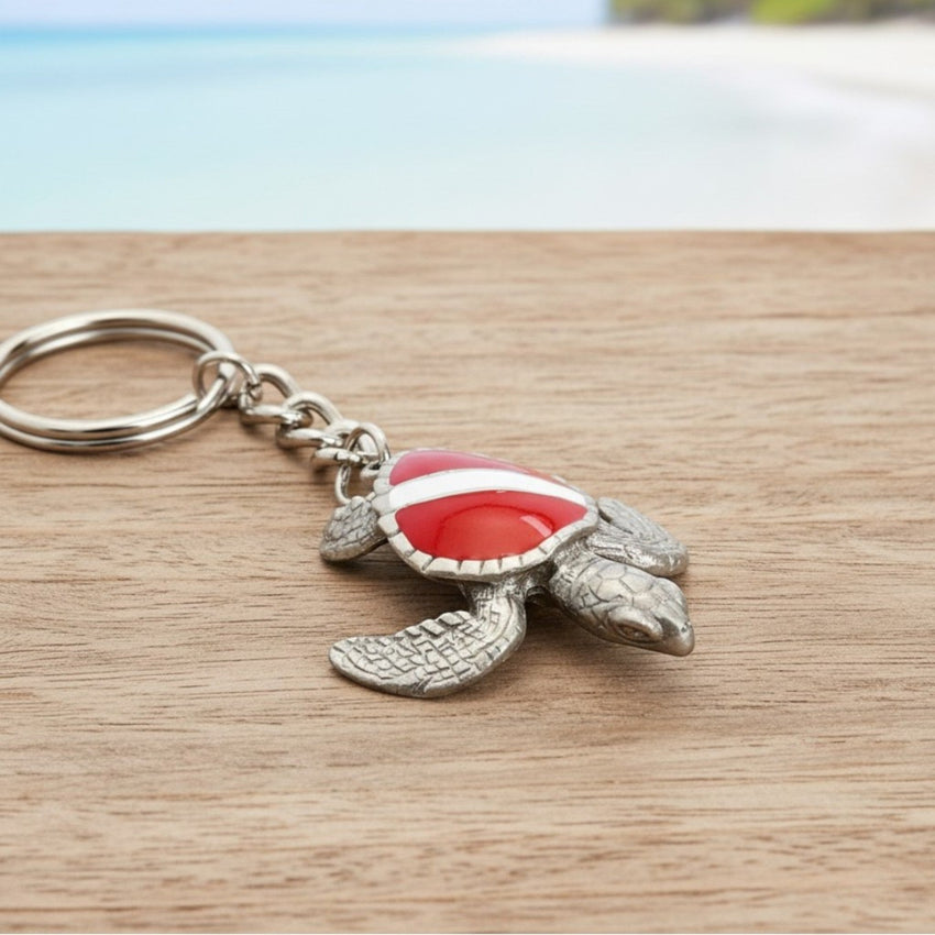 Turtle Keychain with Dive Flag – Diver’s Collection – Pewter