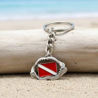 Shark Jaw Keychain with Dive Flag – Diver’s Collection – Pewter