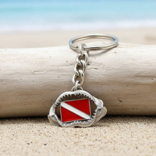 Shark Jaw Keychain with Dive Flag – Diver’s Collection – Pewter