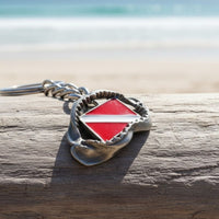 Shark Jaw Keychain with Dive Flag – Diver’s Collection – Pewter