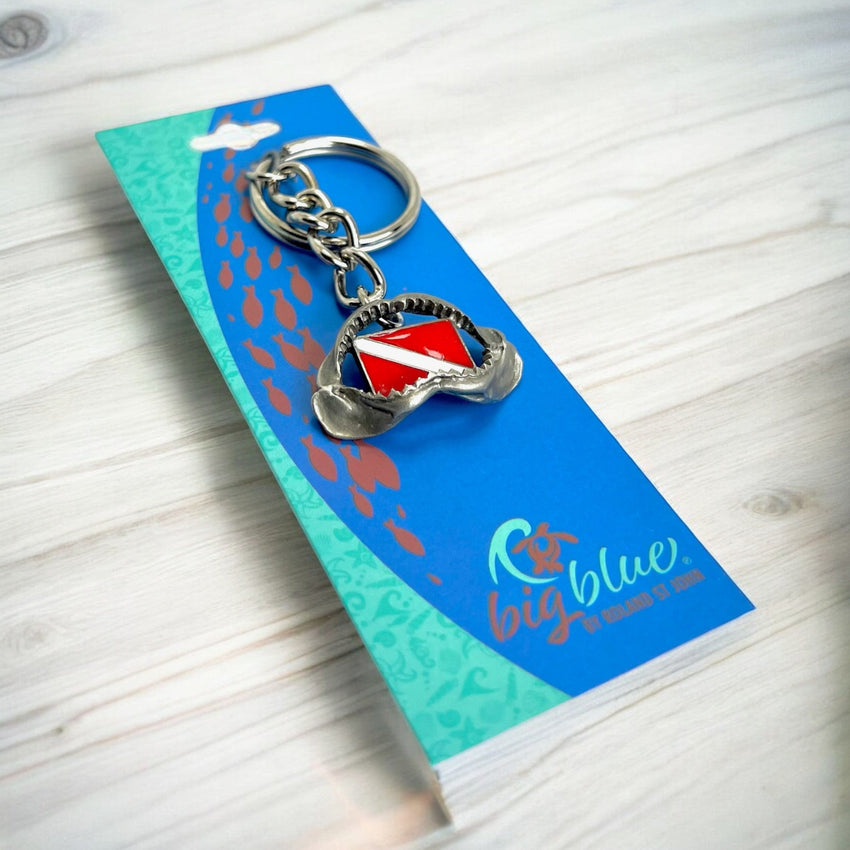 Shark Jaw Keychain with Dive Flag – Diver’s Collection – Pewter