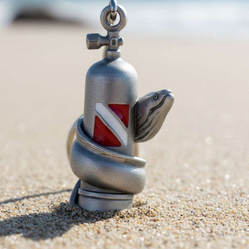 Moray Eel & Scuba Tank Necklace – Pewter on Black Cotton Cord