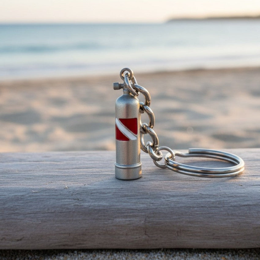 Scuba Tank Keychain with Dive Flag – Diver’s Collection – Pewter