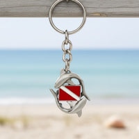 Reef Sharks Circling Dive Flag Keychain – Diver´s Collection – Pewter
