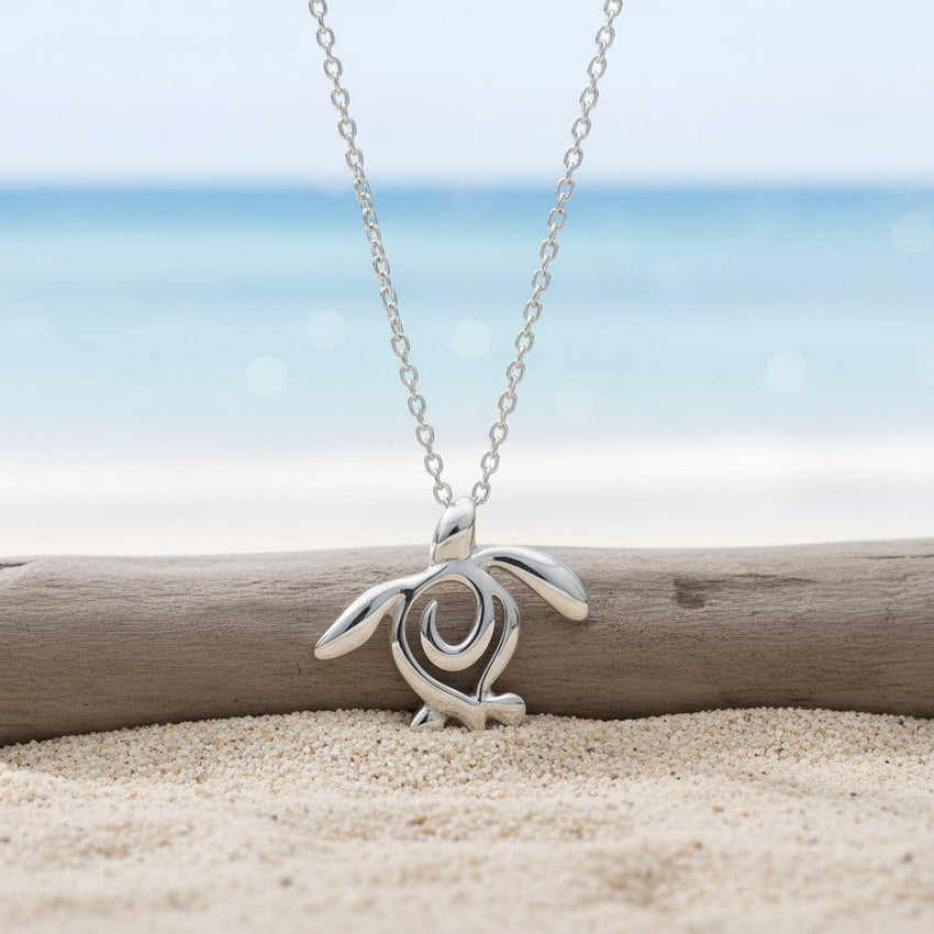 Turtle Necklace Miniature Pendant – Ocean Traveler Collection - Silver