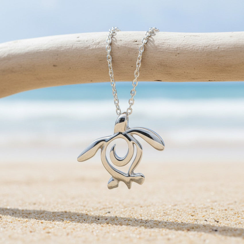 Turtle Necklace Miniature Pendant – Ocean Traveler Collection - Silver