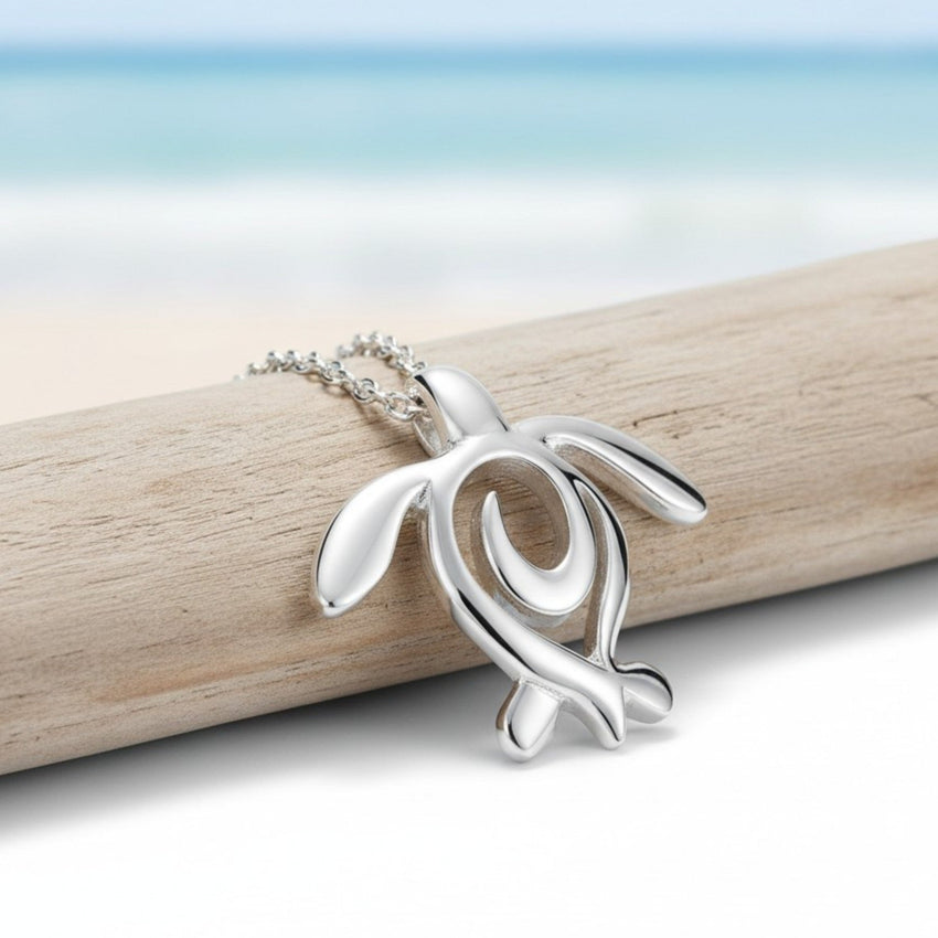 Turtle Necklace Miniature Pendant – Ocean Traveler Collection - Silver