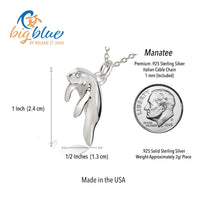 Manatee Necklace - Mini Sterling Collection - Sterling Silver on Cable Chain