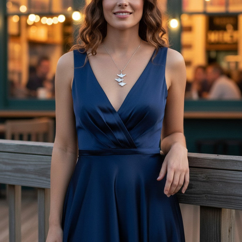 Manta Ray Necklace  – Ocean in Motion Collection – Sterling Silver