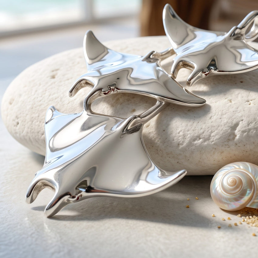 Manta Ray Necklace  – Ocean in Motion Collection – Sterling Silver