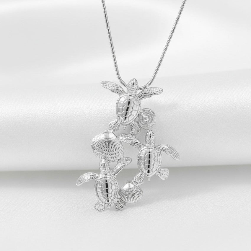 Baby Sea Turtle Hatchling Necklace - Ocean In Motion Collection - Sterling Silver