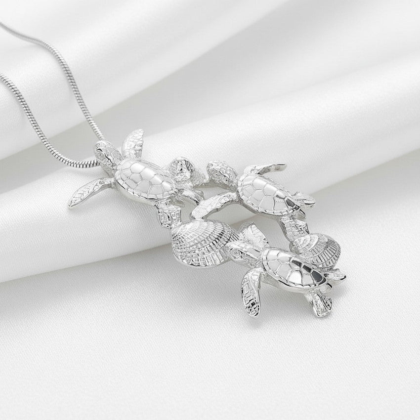 Baby Sea Turtle Hatchling Necklace - Ocean In Motion Collection - Sterling Silver