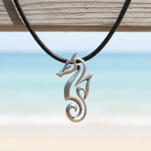 Seahorse Necklace - "Polo" - Pewter on Eco Cord