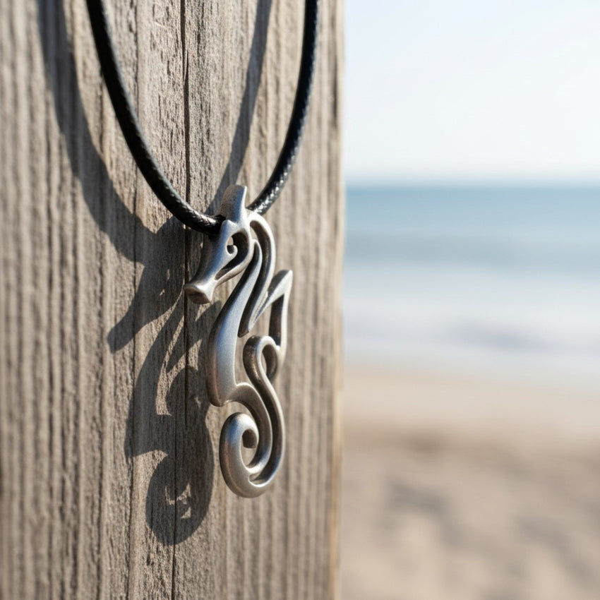 Seahorse Necklace - "Polo" - Pewter on Eco Cord