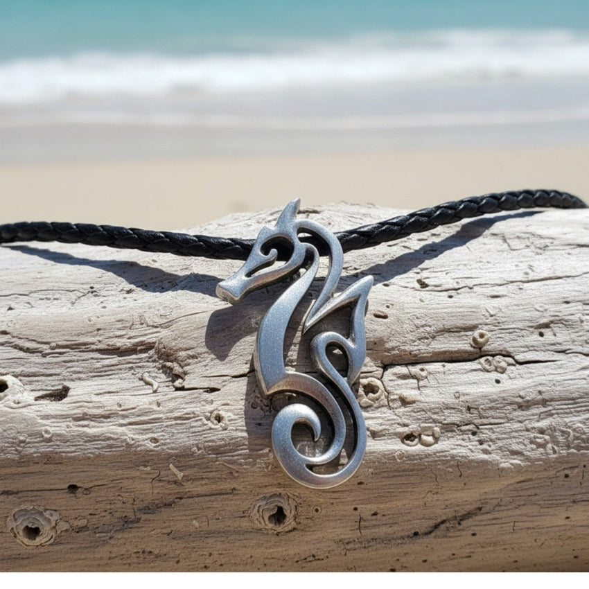 Seahorse Necklace - "Polo" - Pewter on Eco Cord