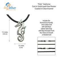 Seahorse Necklace - "Polo" - Pewter on Eco Cord