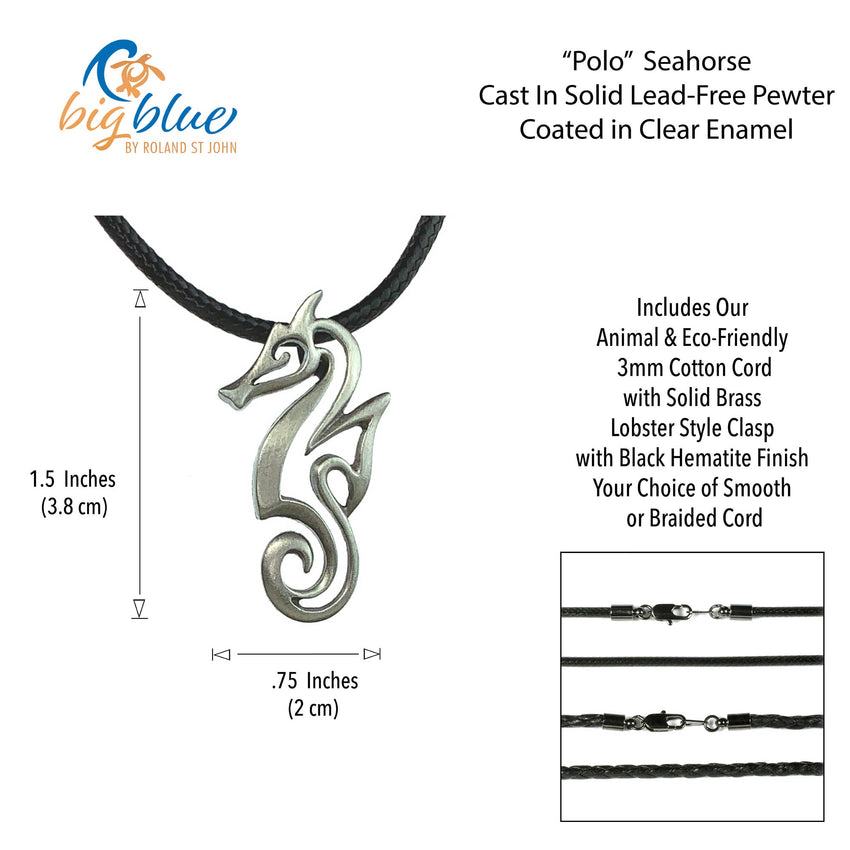 Seahorse Necklace - "Polo" - Pewter on Eco Cord