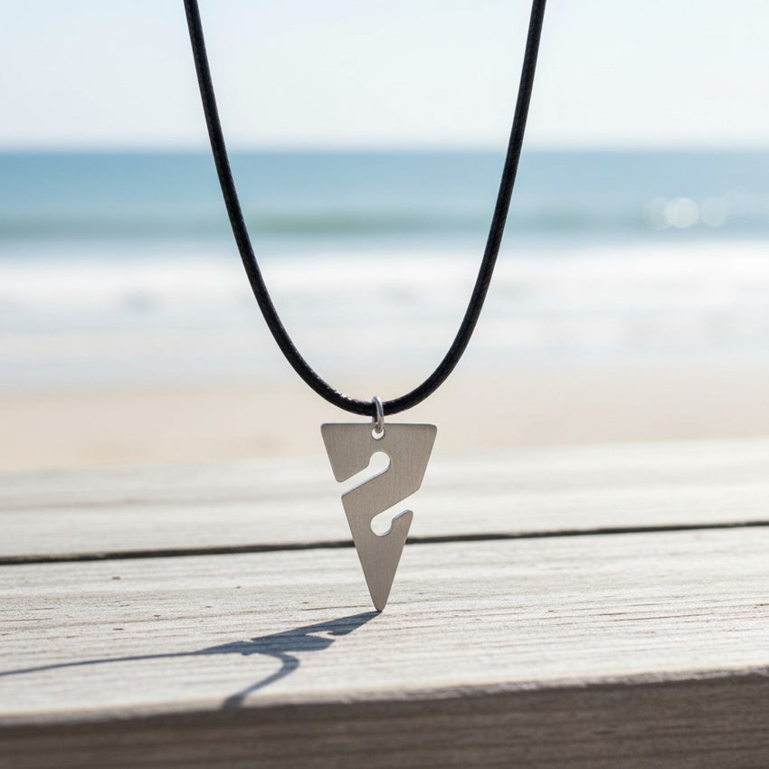 Line Arrow Pendant on Cord Necklace– Cave Diving Collection - Pewter on Eco Cord