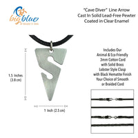 Line Arrow Pendant on Cord Necklace– Cave Diving Collection - Pewter on Eco Cord