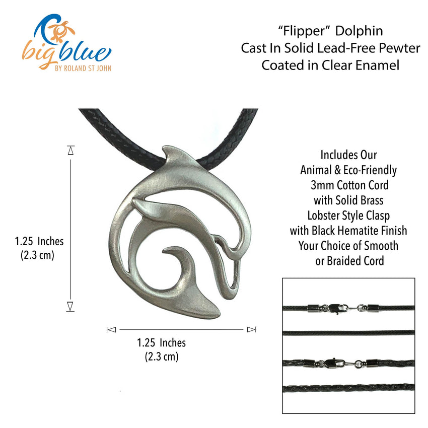 Dolphin Cord Necklace – "Flipper" – Pewter