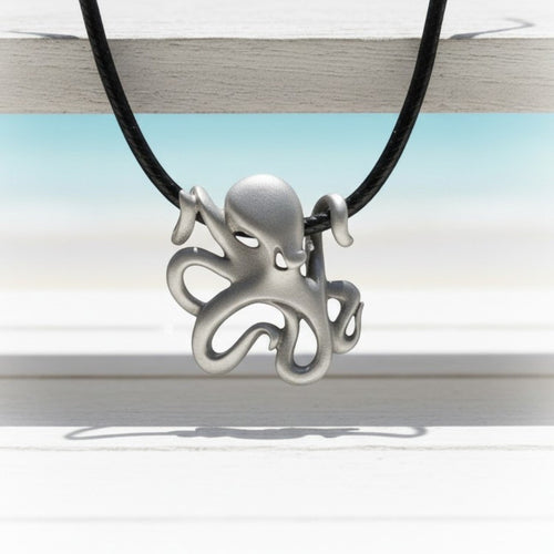Octopus Pendant Necklace – "Leggs" - Pewter on Cotton Cord