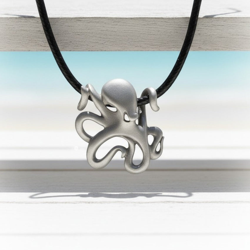Octopus Pendant Necklace – "Leggs" - Pewter on Cotton Cord