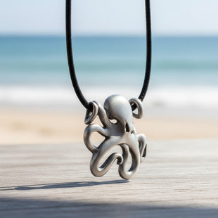 Octopus Pendant Necklace – "Leggs" - Pewter on Cotton Cord