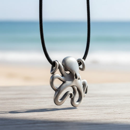 Octopus Pendant Necklace – "Leggs" - Pewter on Cotton Cord