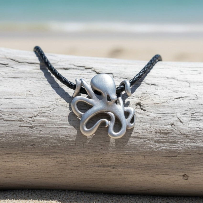 Octopus Pendant Necklace – "Leggs" - Pewter on Cotton Cord