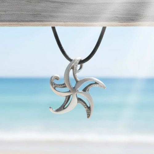 Starfish Necklace - "Starry" - Pewter on Cord