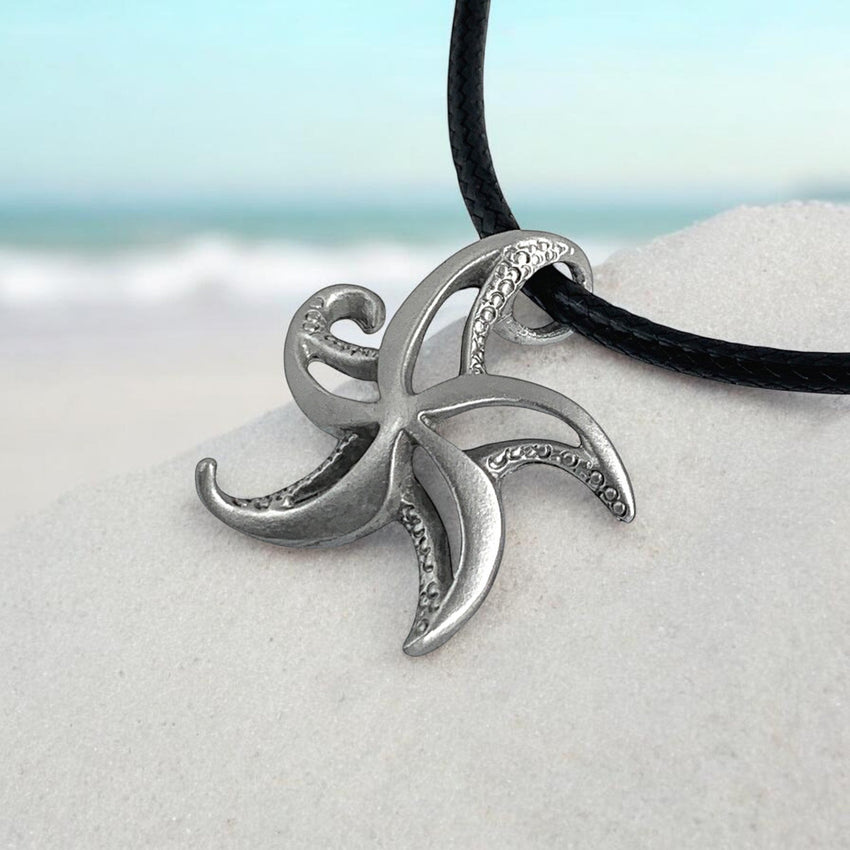 Starfish Necklace - "Starry" - Pewter on Cord
