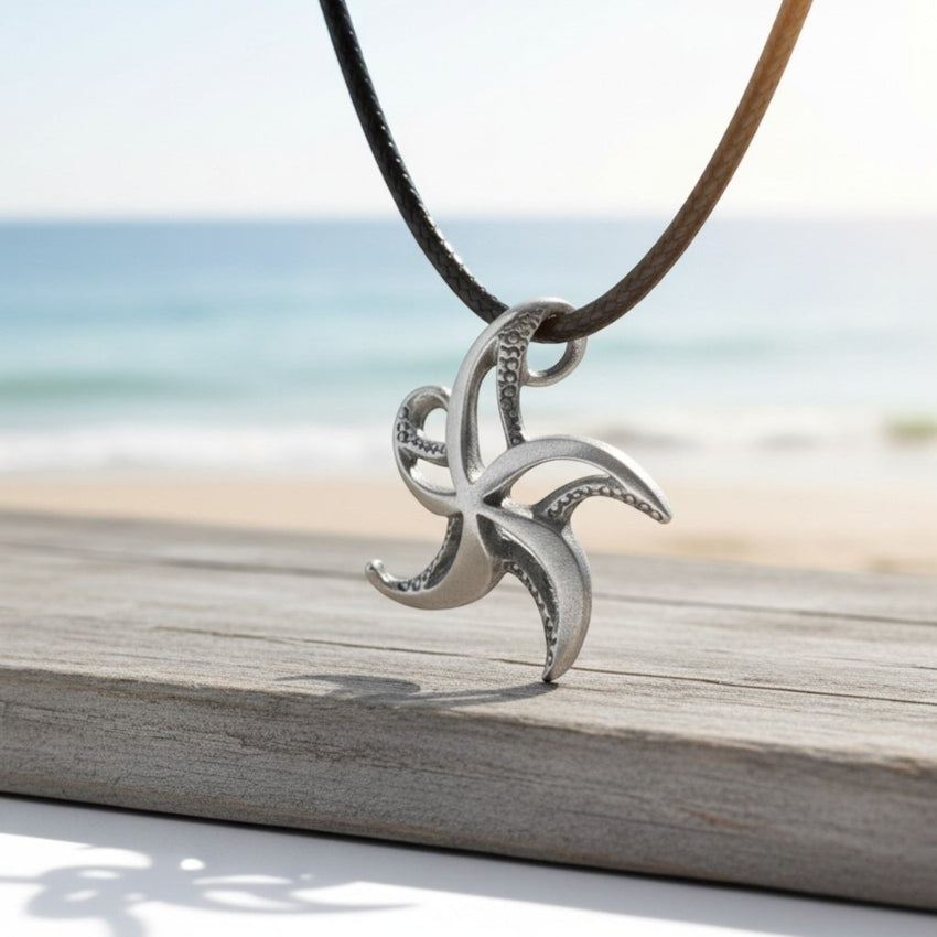 Starfish Necklace - "Starry" - Pewter on Cord