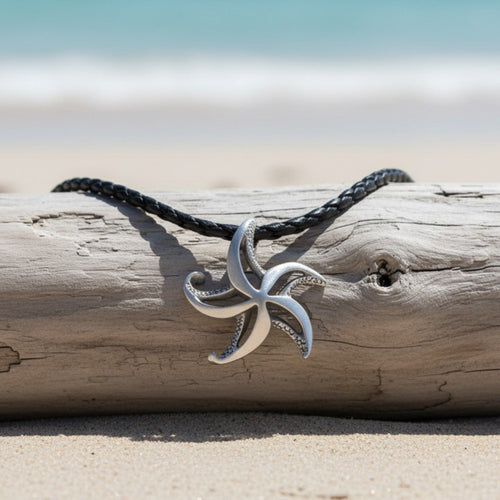 Starfish Necklace - "Starry" - Pewter on Cord