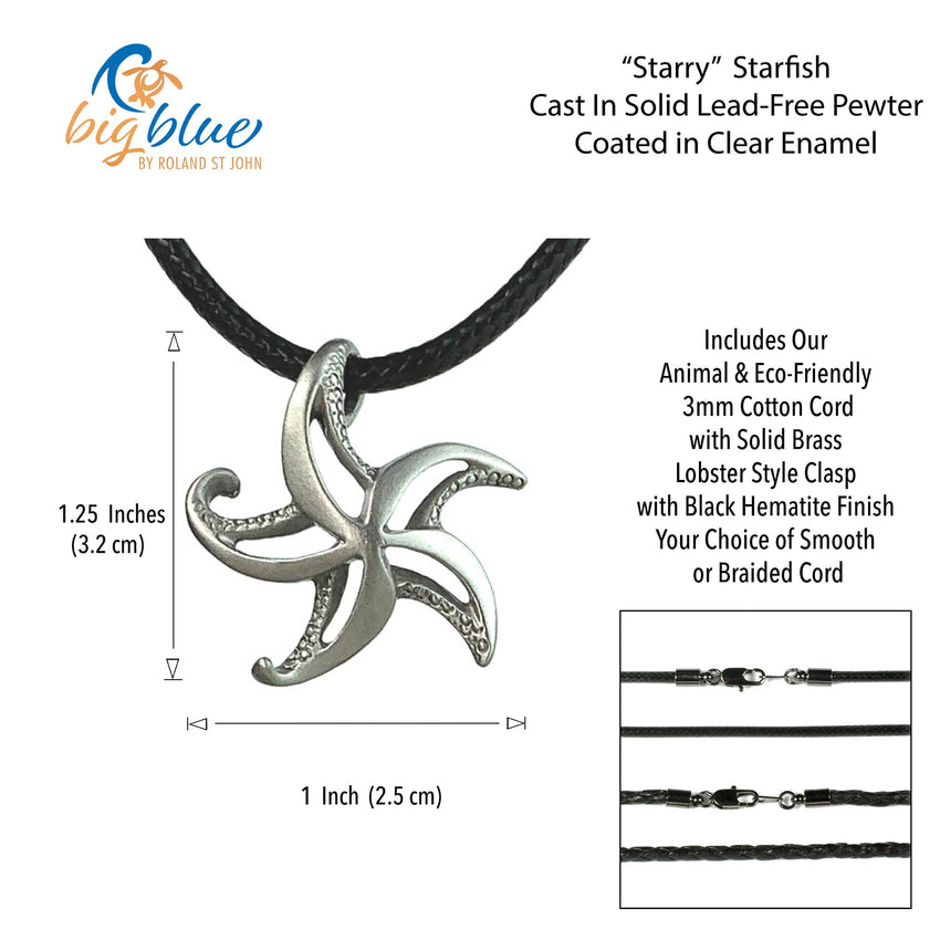 Starfish Necklace - "Starry" - Pewter on Cord